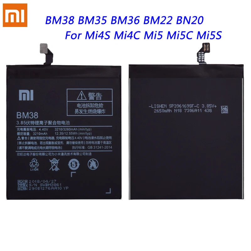 Originálne Batérie BM38 BM35 BM36 BM22 BN20 Pre Xiao Mi4S Mi4C Mi 5 4C 5C 4S, 5S Výmenu Mobilného Telefónu Lítium-Polymérová Batéria