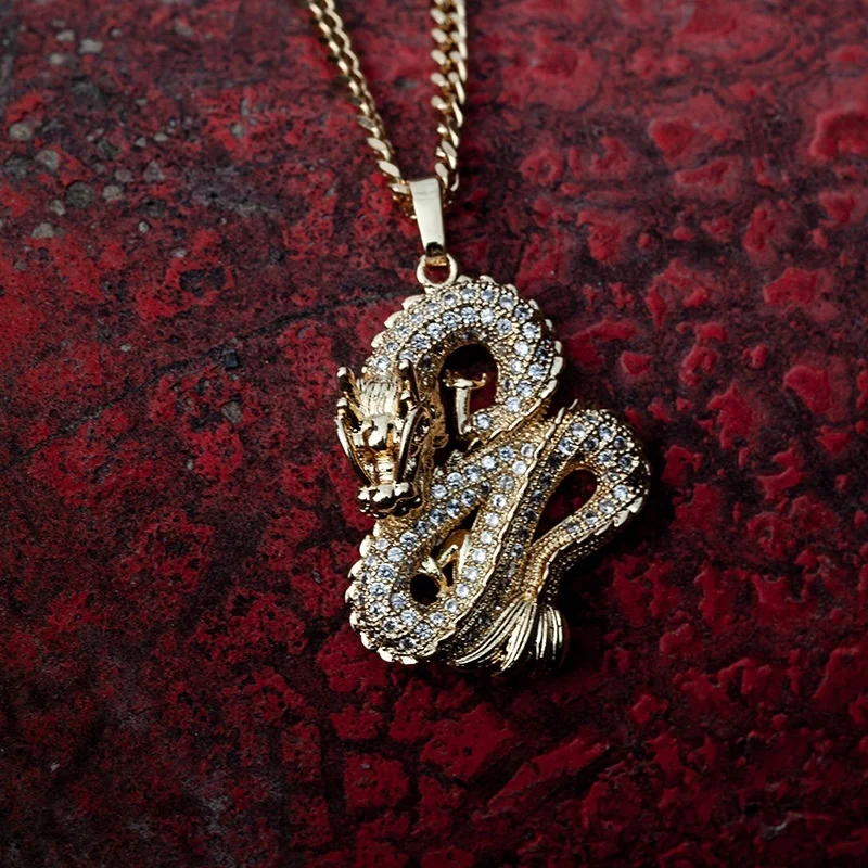 Osobnosti Zlatá Farba Zirkón Dragon Náhrdelník Prívesok pre Mužov, Ženy, Hip Hop Zlata Reťazca Drahokamu Ľadový Sa Náhrdelník Šperky