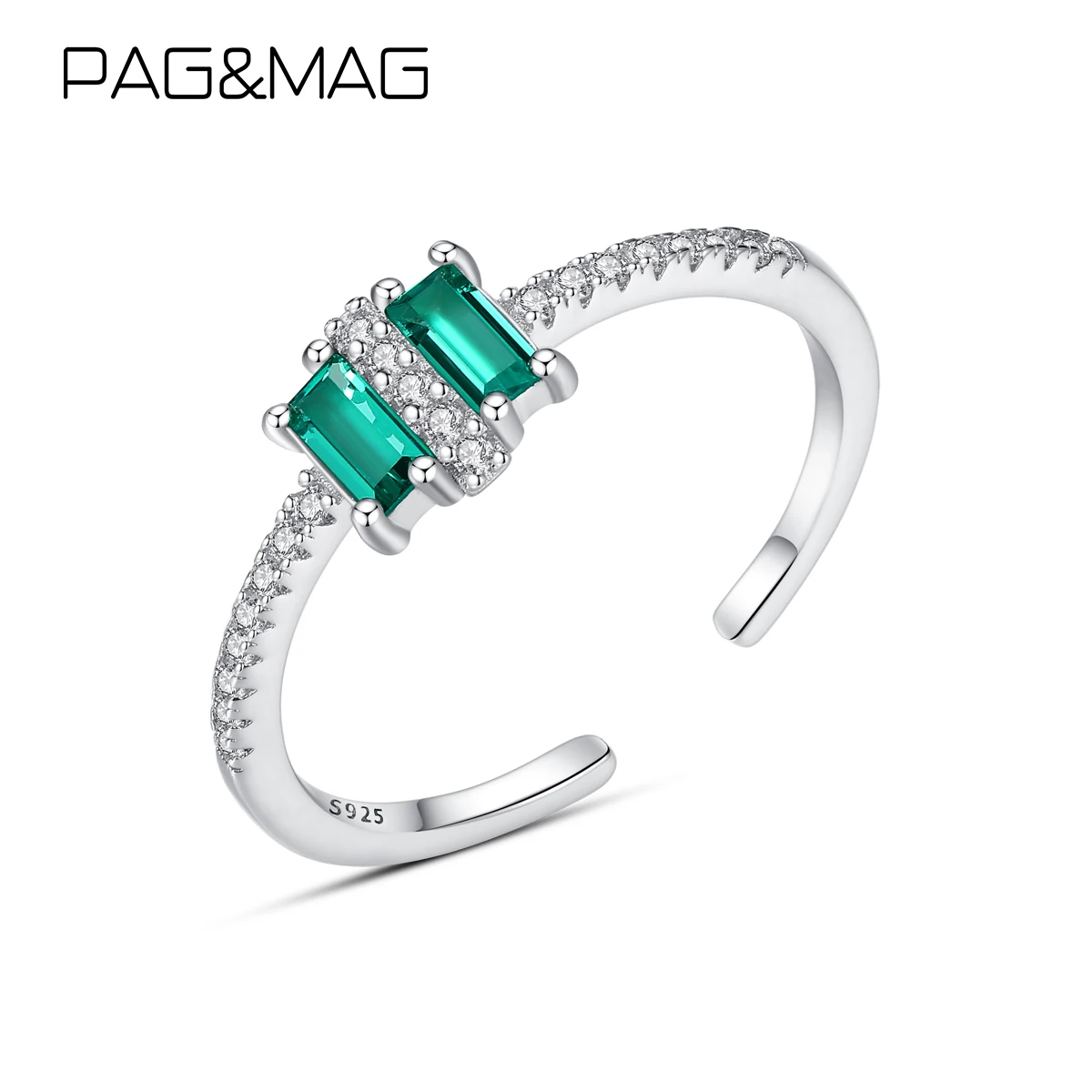 PAG&MAG Nový Obdĺžnik Emerald Prst Prsteň Rýdzeho Striebra 925 Nastaviteľný Krúžok Pre Ženy Kúzlo Svadobné Kapela Sľub Šperky SR031