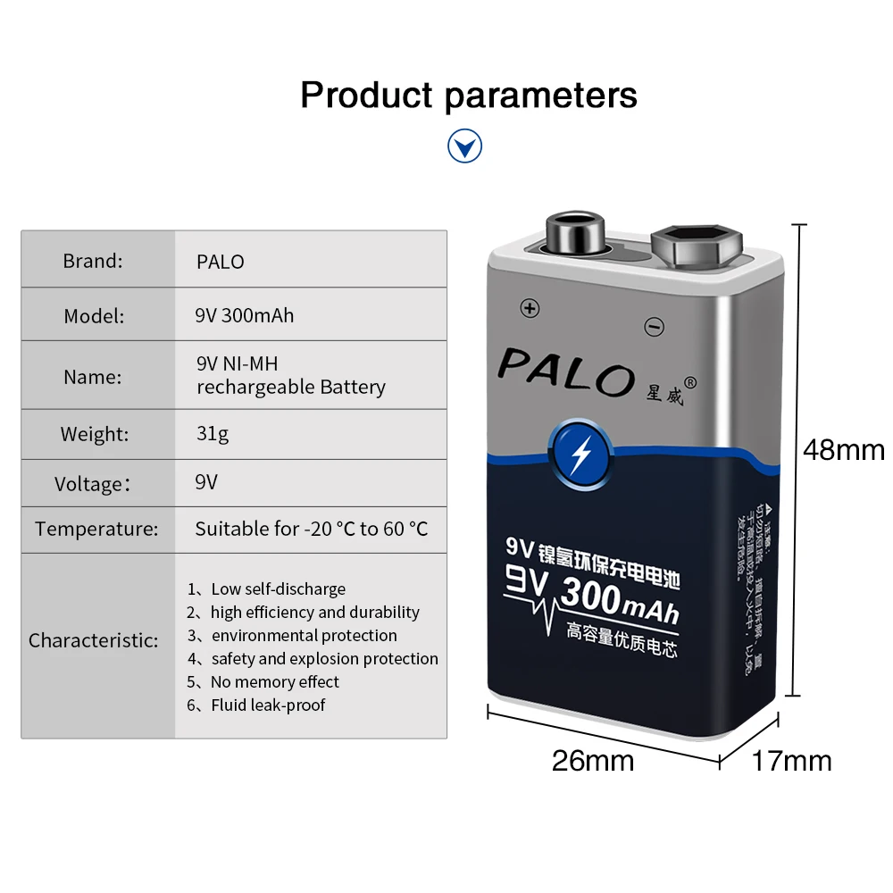 PALO 4pcs 9v nabíjateľná batéria 300mAh 9V nimh batérie 9 Voltovú Batériu +Vyhradená 2 sloty 9v bateria nabíjačku Zhone, zákona