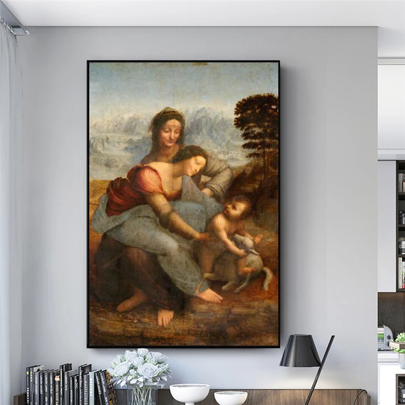Panna a Dieťa s Saint Anne Slávne Umelecké Plátno Obrazy Reprodukcie Leonardo da Vinci Wall Art Plátno, Vytlačí Dekor