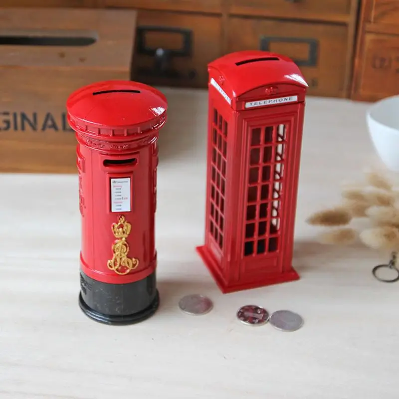 Peniaze Boxy Vintage Kovaného Železa Červená British Telefónnej Búdky Postbox Deti Ušetriť Peniaze Tank Girl Darčekové Dekorácie, Ozdoby