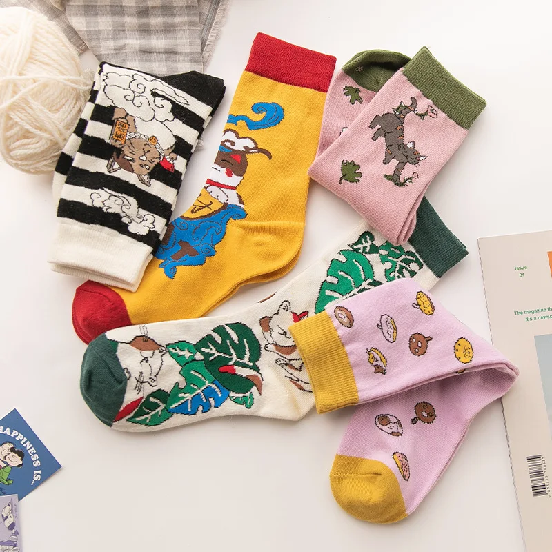 PEONFLY Nové 2020 Jeseň Cartoon Ponožky Ženy Cute Cat kórejský Štýl Kawaii Zábavnej Happy Socks Harajuku Bavlna Calcetines Mujer