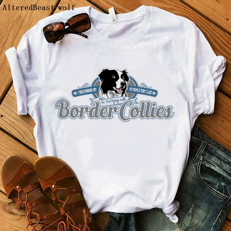 Pes Prsteňov tričko Ženy T-shirt zábavné Border Kólia tričko tlač oblečenie žien bežné krátky rukáv móde kawaii Topy
