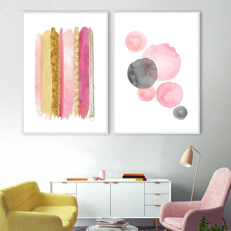 Pink Rose Gold Stenu Umenie Abstraktné Lesk Plátno na Maľovanie Watercolour Plagáty a Vytlačí Moderné Obrazy pre Obývacia Izba Dekor