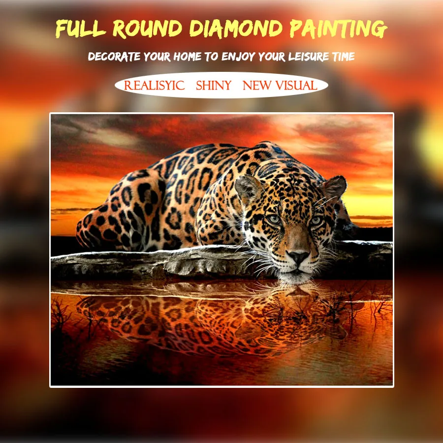 Plný 5D Diy Daimond Maľovanie Cross-stitch Gepard 3D Diamond Mozaiky Kolo Kamienkami Maľovanie Diamant Výšivky leopardy dekor