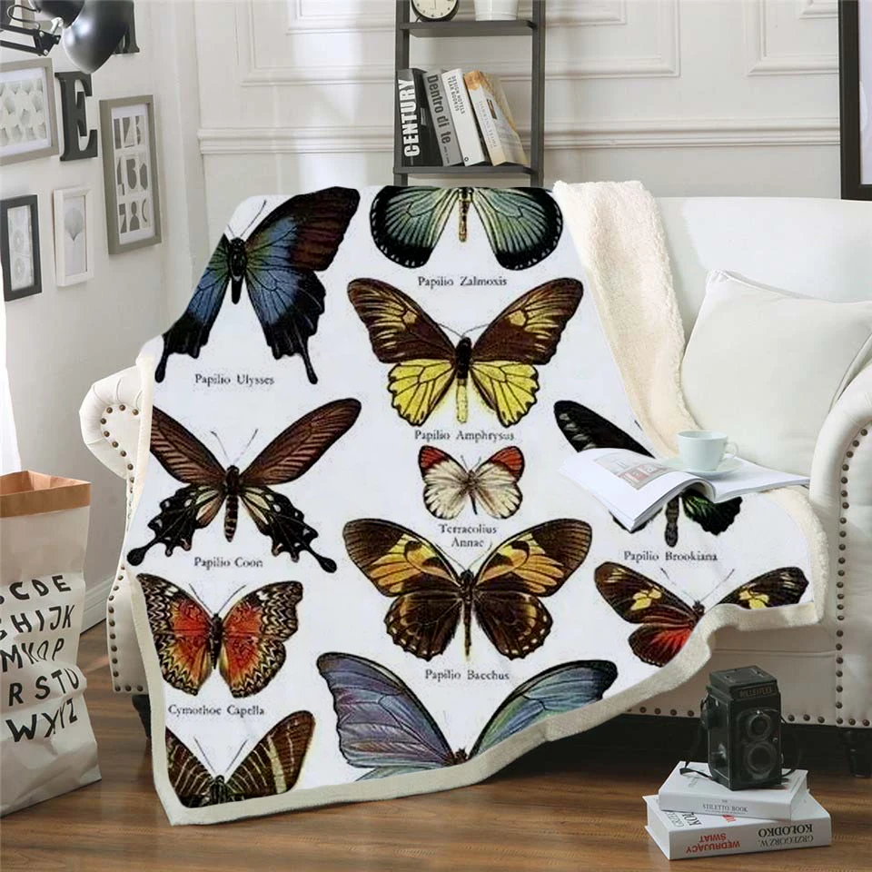 Plstar Vesmíru Farebný motýľ hmyzu Deka 3D tlač Sherpa Deka na Posteľ Detský Dievča Kvet, domáci Textil, Snového štýl-9