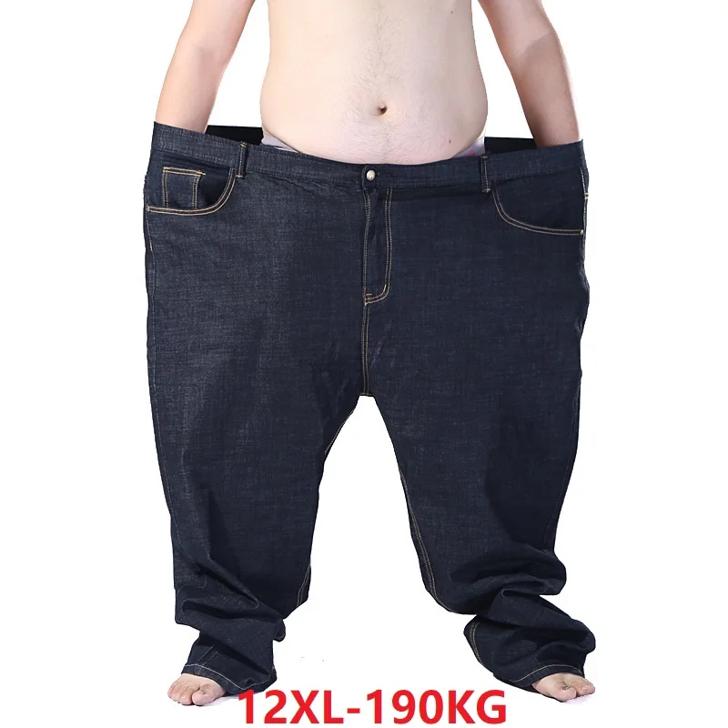 Plus veľkosť jeans mužov 9XL 10XL 11XL 12XL Nohavice nohavice nadrozmerná 70 džínsy Pružnosť rovno bavlnené nohavice big veľkosť jeans black 68