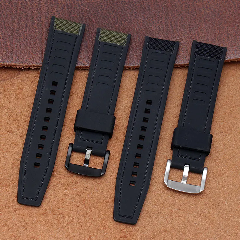 Plátno + silikónové base hodinky remienok Army Zelená Nylon Watchband univerzálny štýl vhodný pre pánske hodinky band 21/22 mm Náramok