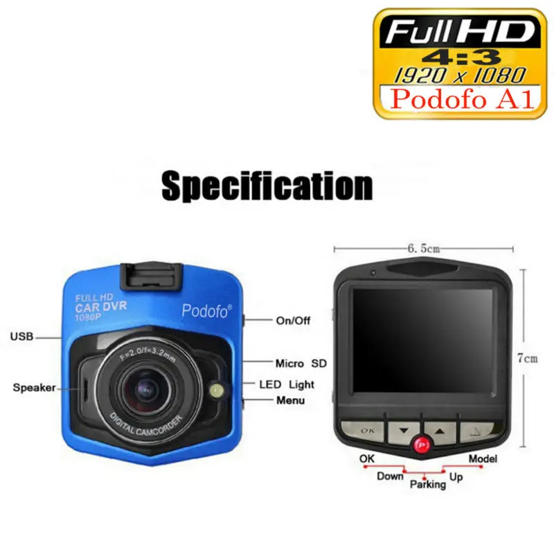 Podofo Mini Car DVR Kamera Dashcam FHD 1080P Video Registrator Záznamník G-senzor, Nočné Videnie Dash Cam Auto Video Registrator