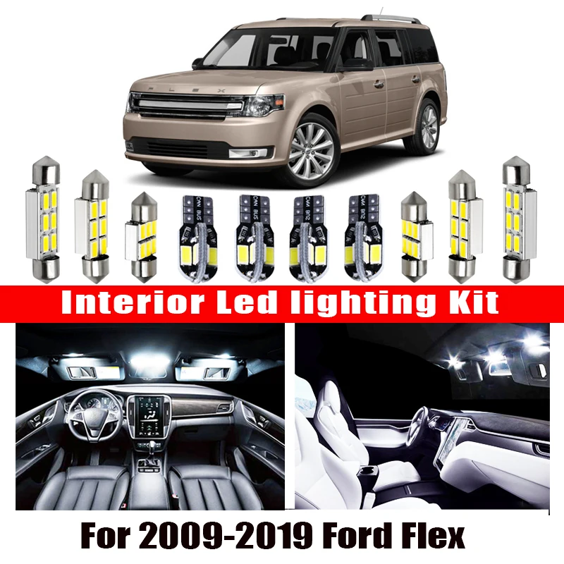 Pre 2009-2019 Ford Flex, White auto príslušenstvo Canbus bez Chýb Interiérové LED Svetlo Svetla na Čítanie Súprava Mapu Dome Licencia Lampa