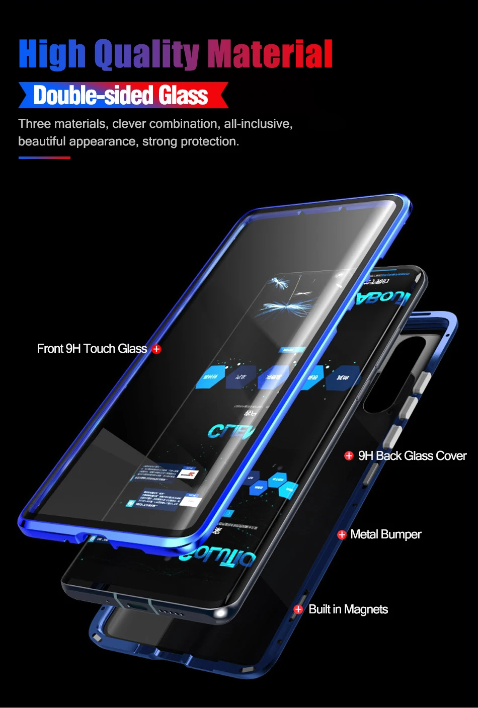 Pre Huawei Honor V30 Pro Magnetické Prípade Česť 20 Pro 20S 20i 10i 10 Lite obojstranné Sklenené Prípade Česť 9X Pro Hrať 3 Poznámka 10 Prípade