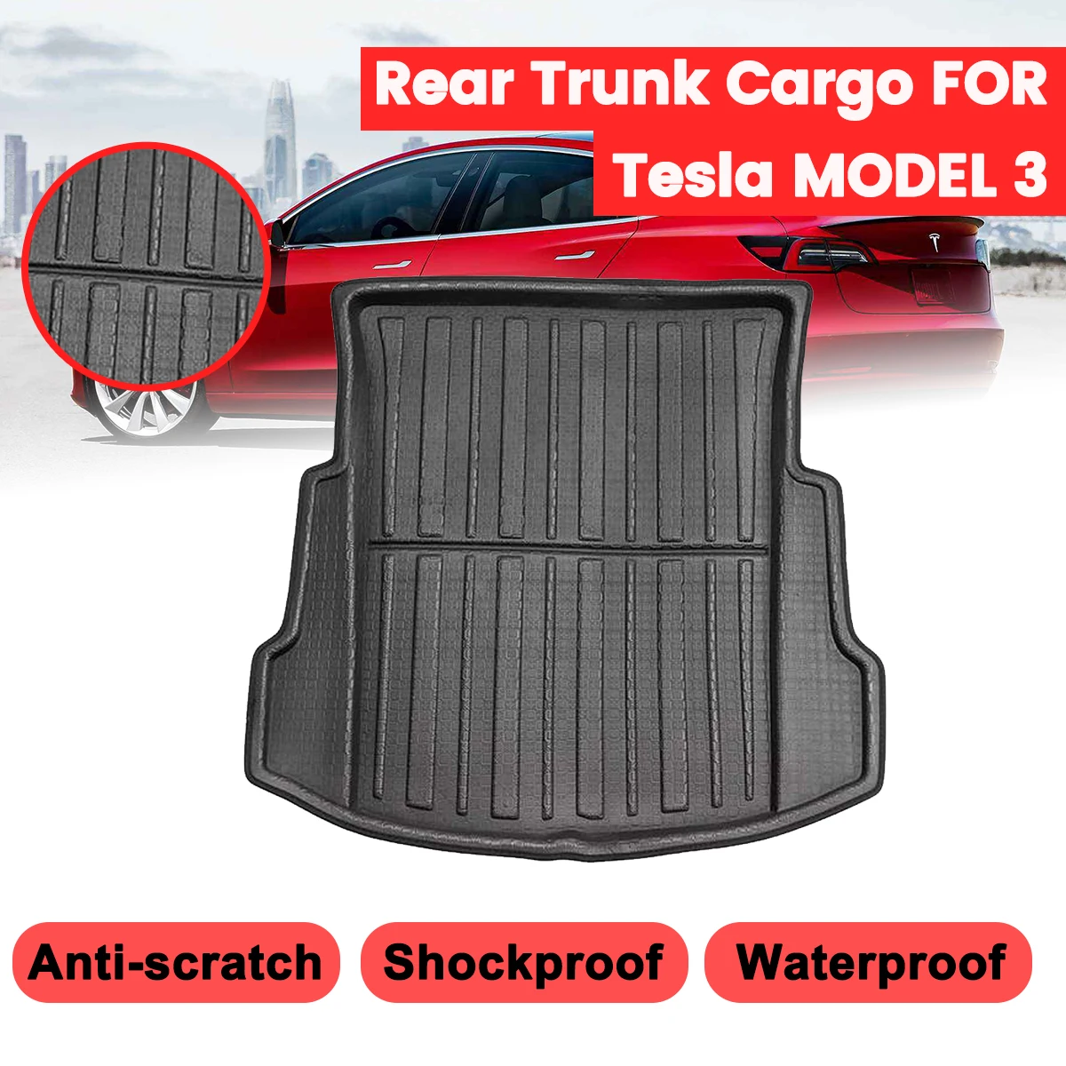 Pre Tesla Model 3 Poschodí Mat Vzadu Kryt batožinového priestoru Matt Mat Podlahe Koberec Blato Non-slip Proti Prachu Nepremokavé Auto Cargo Líniové Boot Zásobník