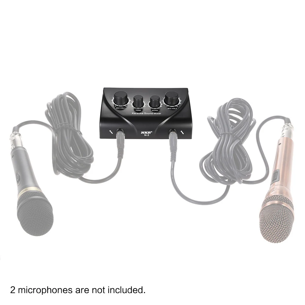 Prenosné Nahrávacie Zvuk Stereo Echo Mixér Duálny Mikrofón Vstupy w/ RCA Kábel Napájací Adaptér pre TV, PC, Smartphone Zosilňovač