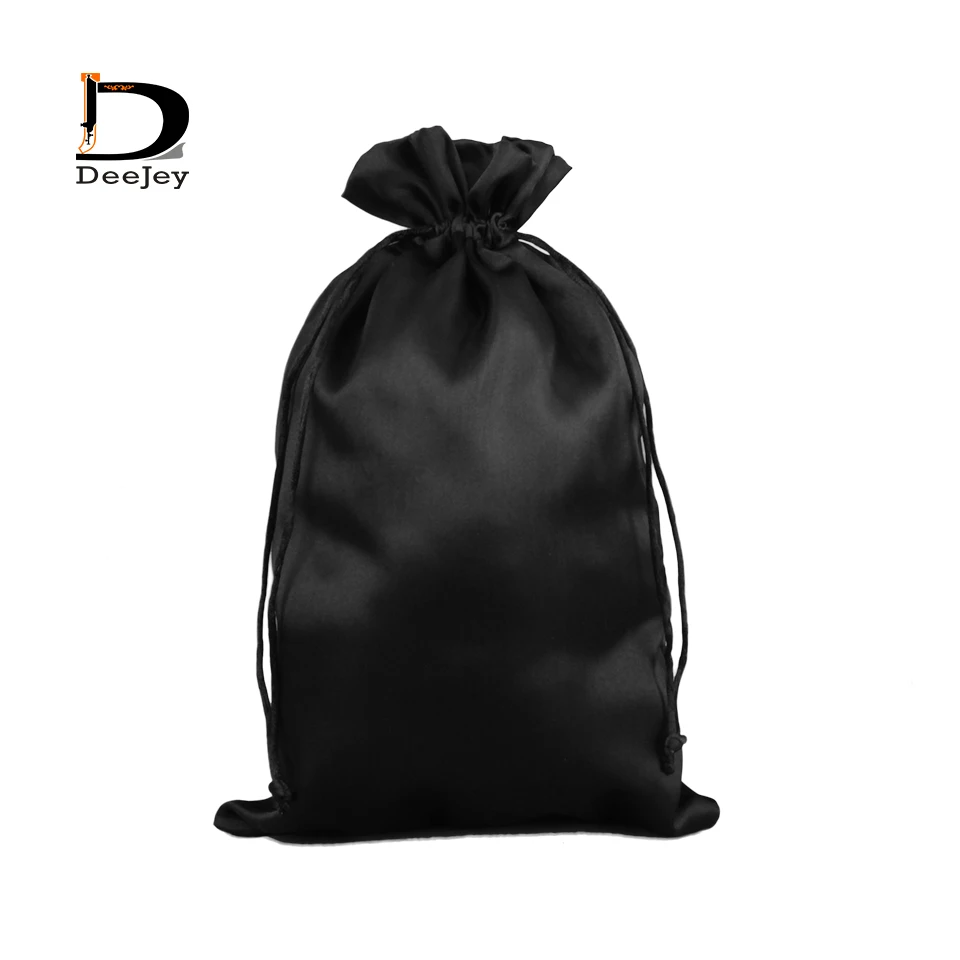 Prázdne šnúrkou polyester saténové, hodvábne taška biela čierna 18x30cm pre panenské vlasy alebo strany prospech skladovanie darčekové tašky