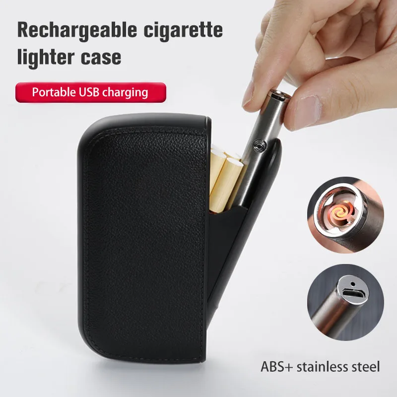 PU Kožené Cigariet Prípade Box S Prenosné USB Nabíjanie Ľahšie 10pcs Cigariet Skladovanie Držiteľa Kontajner Elektrický Turbo Zapaľovač