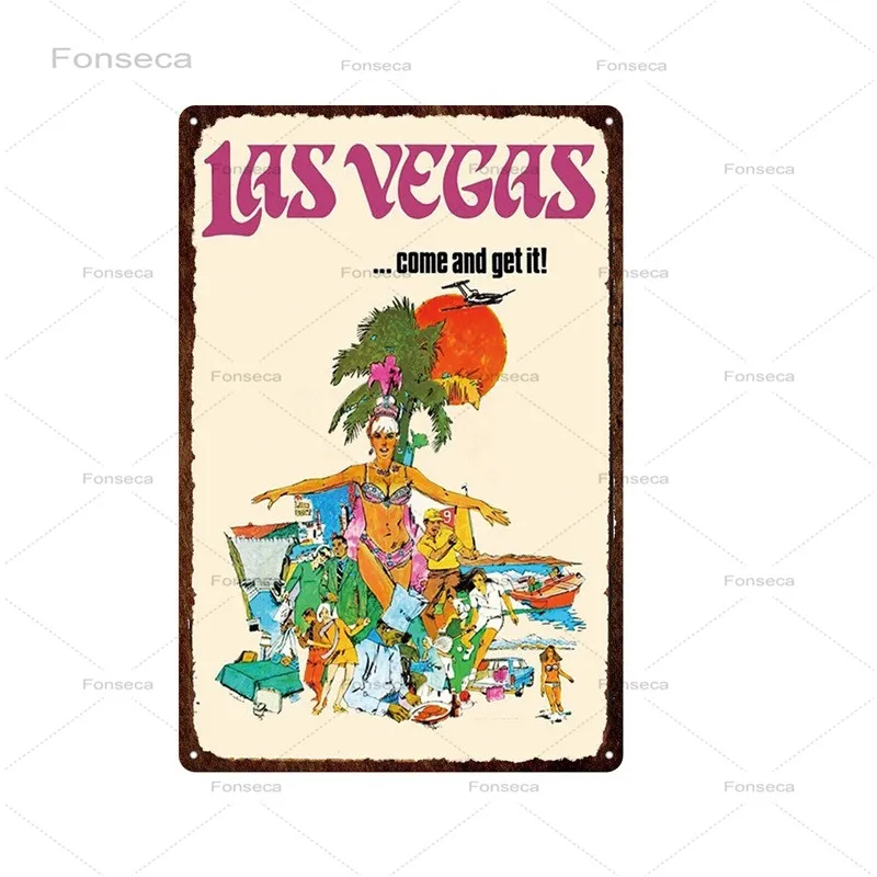 Pub Bar Kovov Cín Prihlásiť Vintage Las Vegas Výhľad Na Mesto Krajiny Železa Plagát Na Stenu Art Decor Pre Obývacia Izba Dekoratívne Dosky