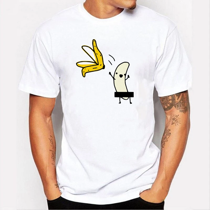 Pánske Banán Disrobe Zábavné Dizajn Tlače T-shirt Lete Humor Dizajn Vtip Lumbálna T-Shirt Biela Bežné Tričká Streetwear