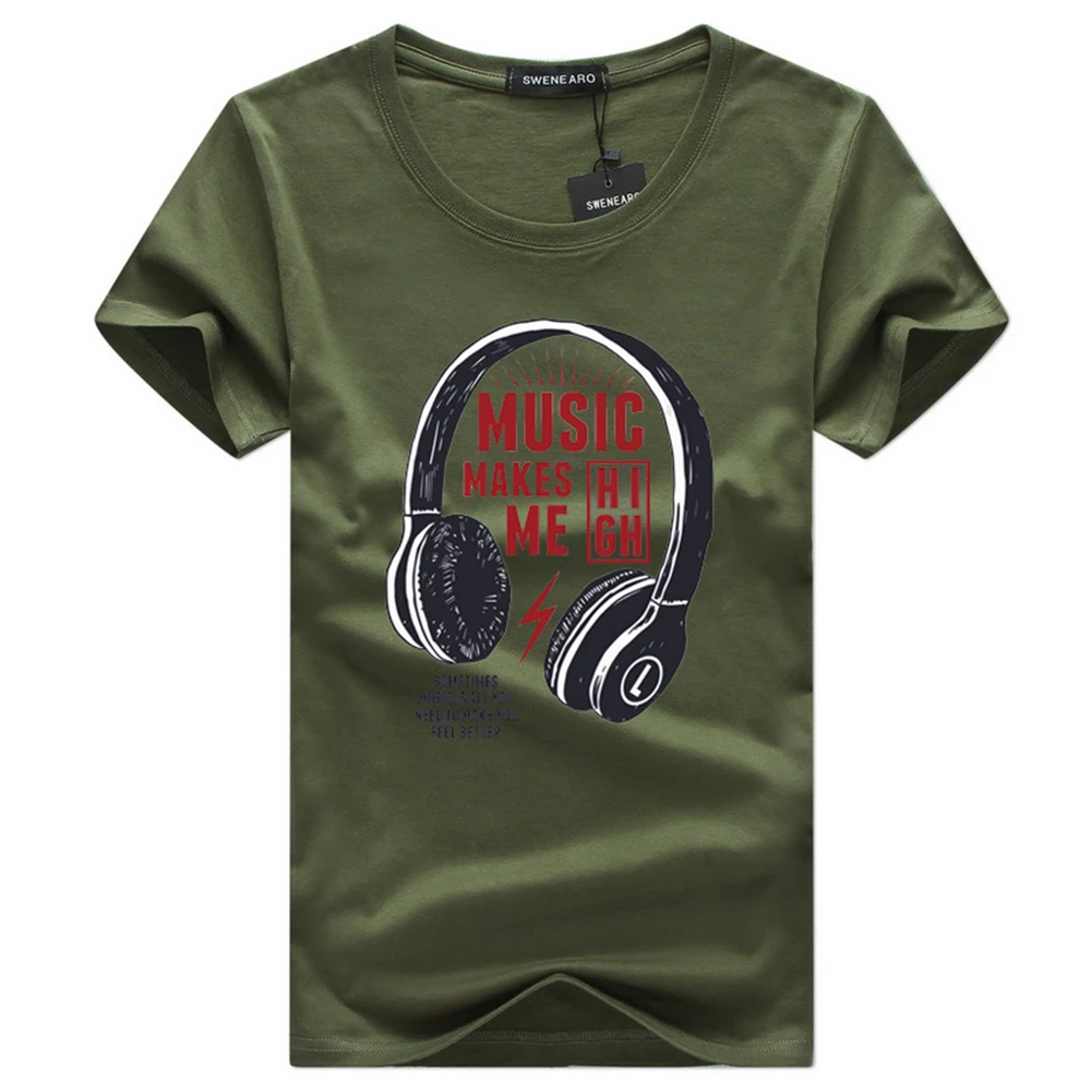 Pánske Bežné Kolo Krku T-shirts Bavlna Tlač Music Headset T-shirt Študent Leto Klesnutie Tees Móda Čierna Biela Modrá Teplá