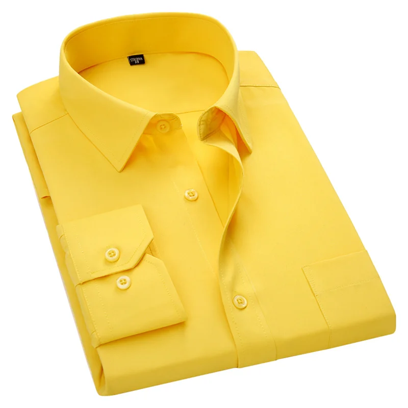 Pánske Dlhý Rukáv Slim Fit Šaty Bežné Tričko Biela Modrá Červená Žltá Muž Sociálne Tričko Plus Veľkosť 5XL 6XL 7XL 8XL