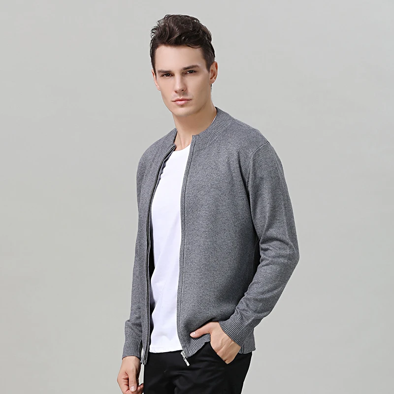 Pánske zips cardigan vlnený sveter farbou bežné jar a na jeseň voľné bunda cashmere sveter