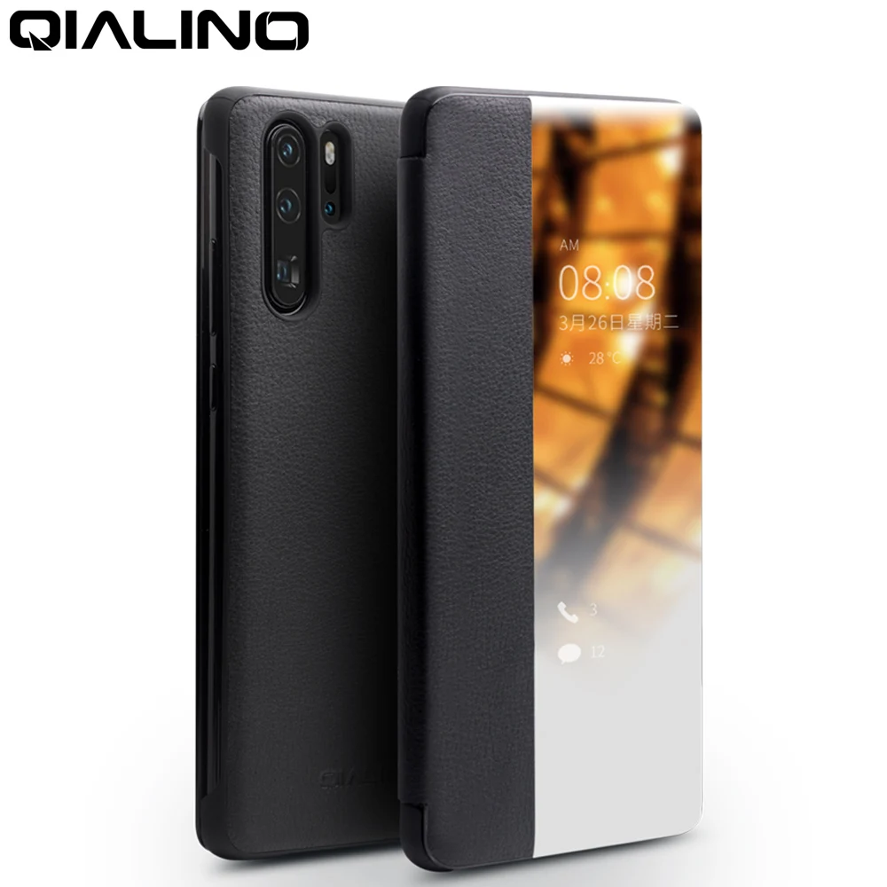 QIALINO pravej Kože Ultra Slim Flip puzdro pre Huawei P30 Pro 6.47 palcový Ručné Kryt Telefónu Smart View pre Huawei P30