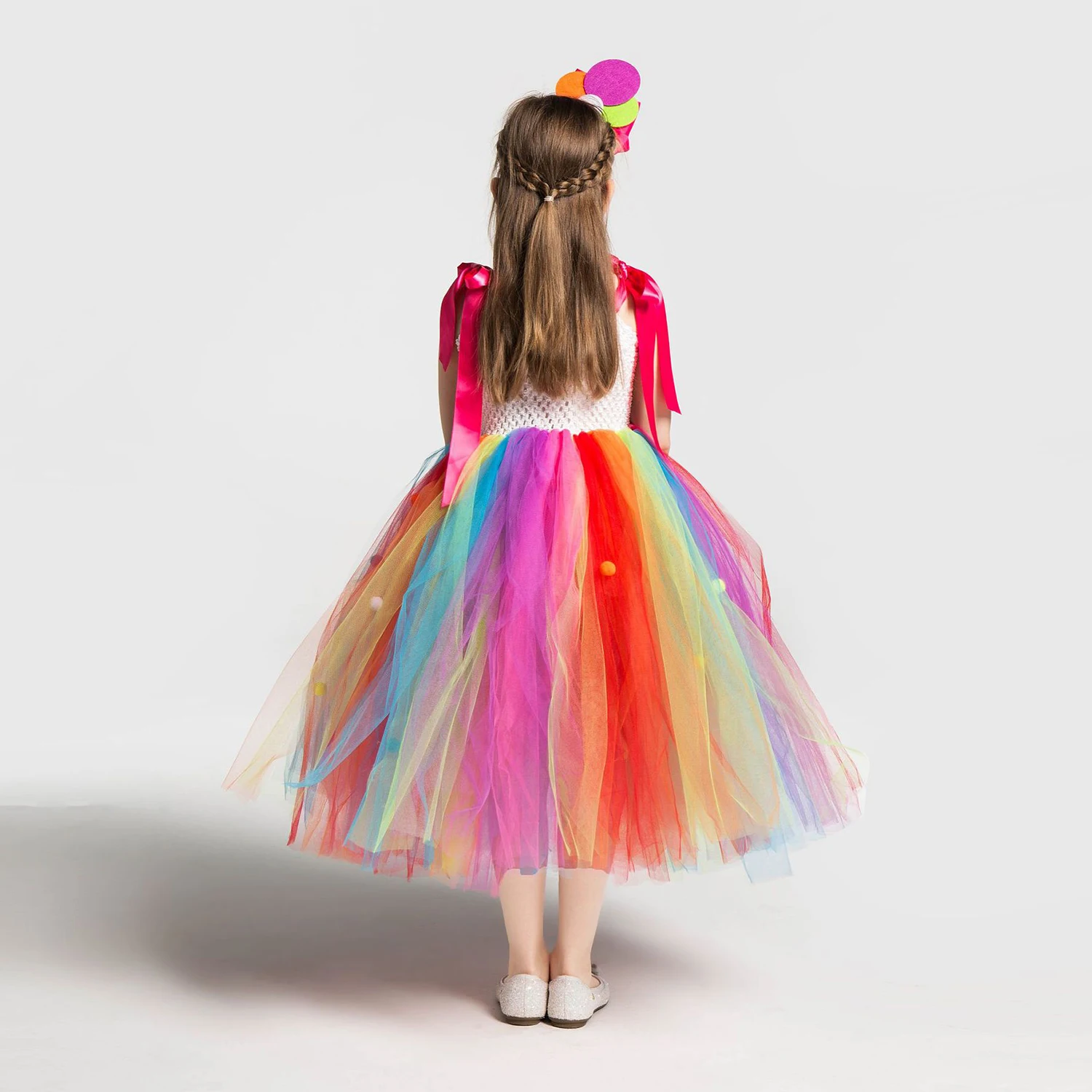 Rainbow Sweet Candy Víla Dievča Narodeniny Kostým Deti Dúhy Lízatko Kvet Luk Tutu Šaty a Čelenka na Karneval Party