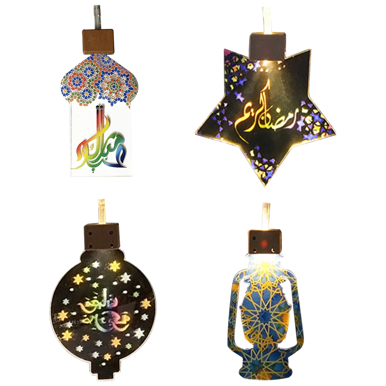 Ramadánu Dekoratívne Svietidlo Drevené Svietidlo S LED Svetlá Festival Lantern Šťastný Eid 2021 Svetlá Dekorácie