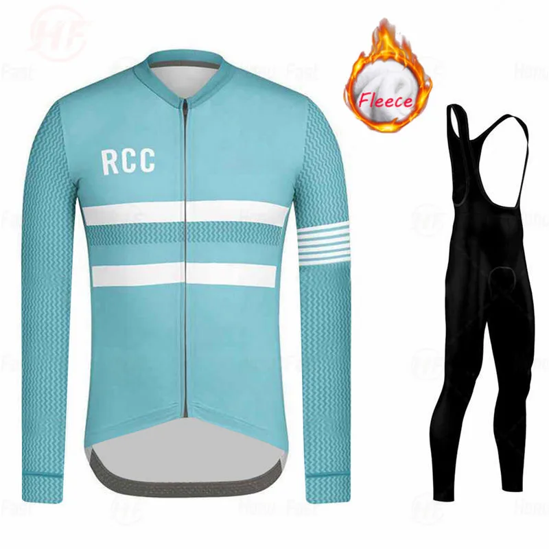 RCC 2021 Dlhý Rukáv Cyklistické Oblečenie Mužov Zimné Jersey Nastaviť Bicykel Thermal Fleece Bunda Auta Tím Vonkajšie MTB Jazda Športové oblečenie