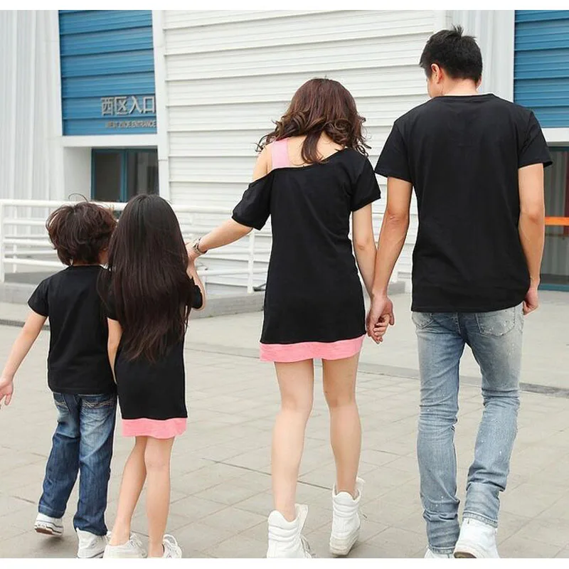 Rodina Vzhľad, Oblečenie Špeciálne Ramenné Pre Matky na Dcéru Šaty Rodiny Zodpovedajúce Oblečenie T-shirt pre Otca, Syna Rodinné Oblečenie