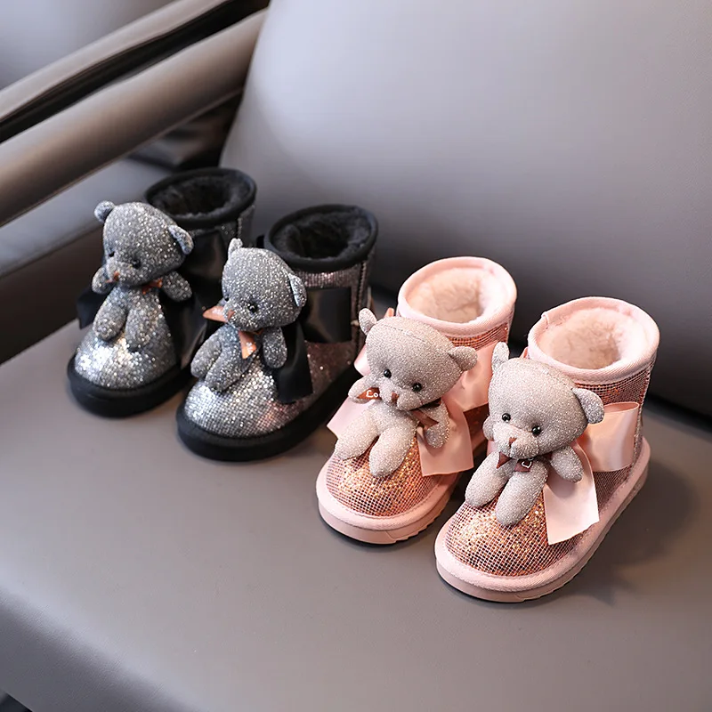 Roztomilý medveď deti sneh topánky 2020 zimné nové detské topánky móda sequined dievčatá topánky bavlna
