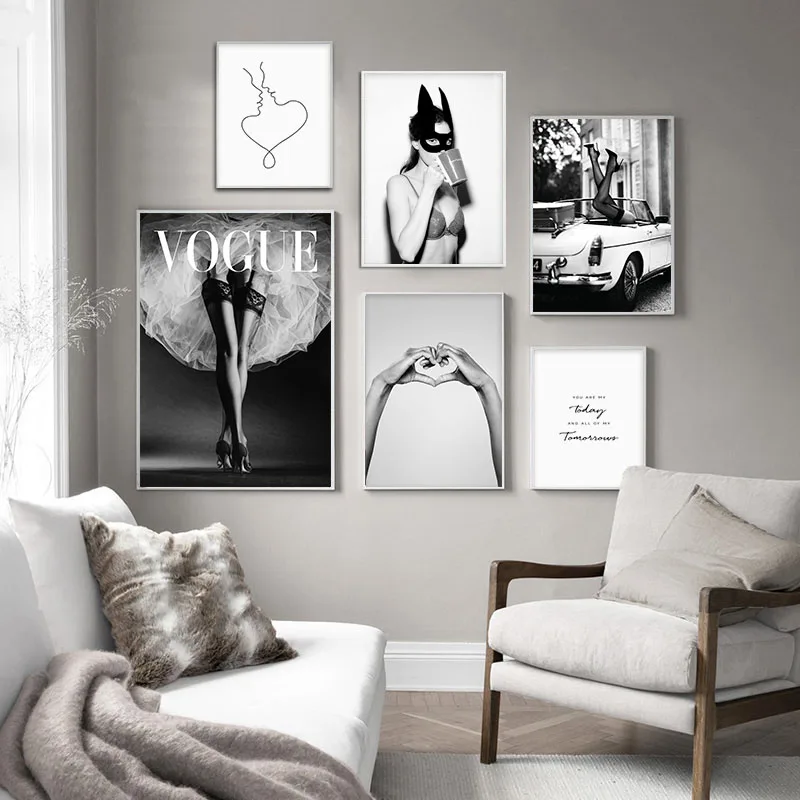 Ruky v Srdci Módne Dievča Plagát Čierne Biele Plátno Tlačiť Múr Umenia Maľby Minimalistické Dielo Obrázok Moderné Domáce Dekorácie