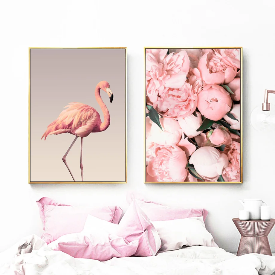 Ružová Morské Vlny Pivónia Flamingo Wall Art Print Plátno Na Maľovanie Nordic Plátno Plagáty A Potlačou Obrazov Na Stenu Pre Obývacia Izba Dekor