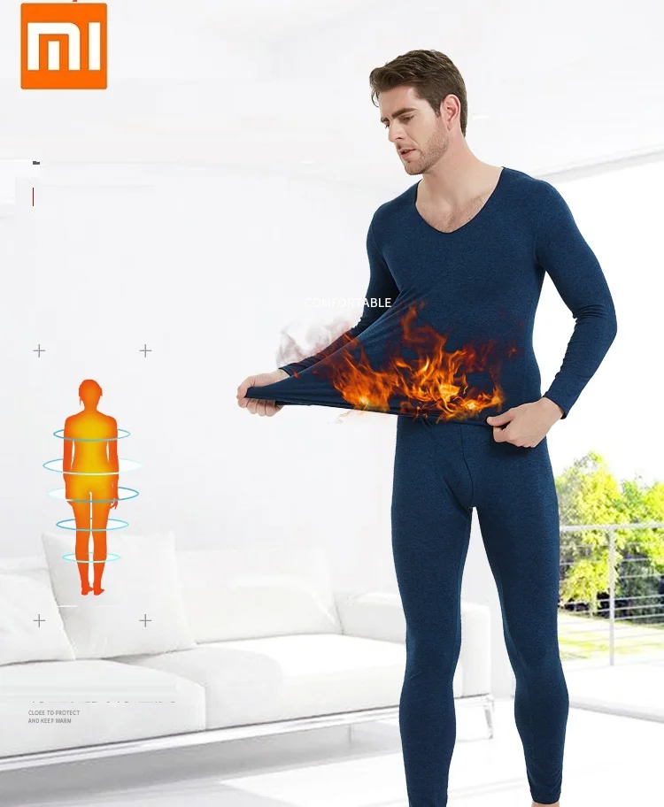 Rýchle nahrievanie 37 stupňov tepelnej spodná bielizeň nastaviť V krku mužov Plus velvet zahusťovanie Udržať teplé pyžamo pot, rýchle sušenie