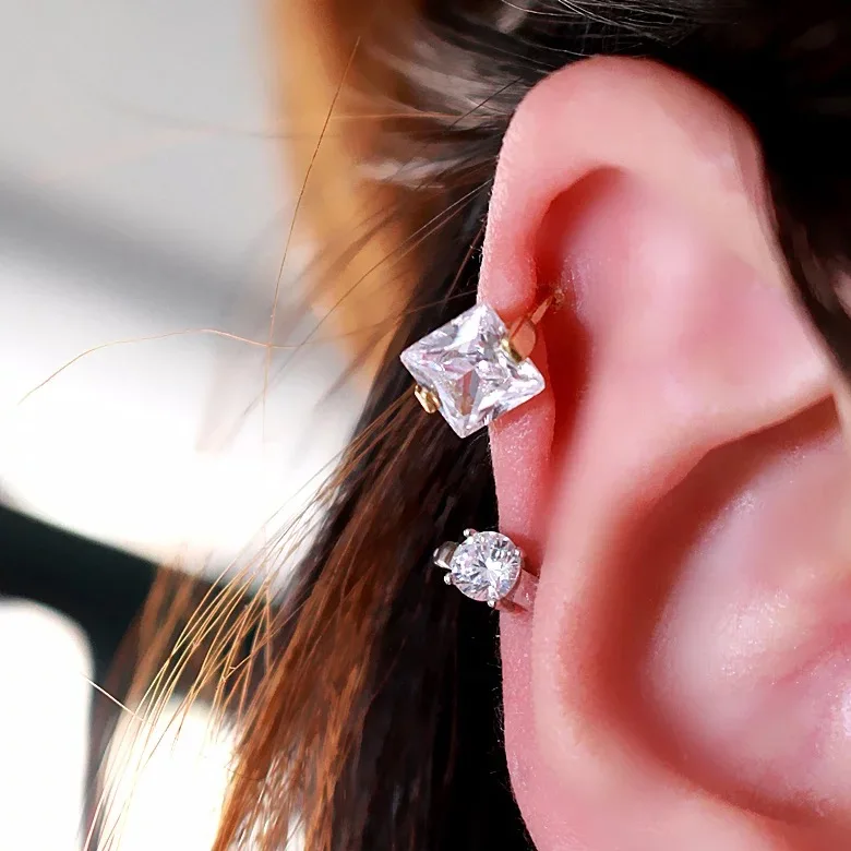 S925 šterlingov strieborné náušnice jednoduché zirkón geometrické námestie ucho, kosti ucho pracky uchu krúžok módny žena dievča strieborné šperky v uchu