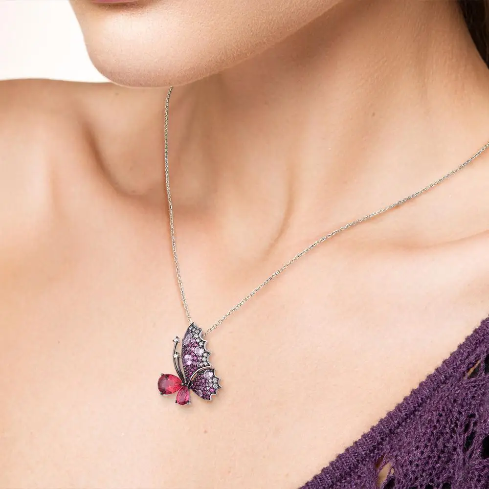 SANTUZZA Strieborný Prívesok Pre Ženy Čistý 925 Sterling Silver Jemná Ružová Motýľ Vytvorené Ruby, Sapphire Trendy Jemné Šperky