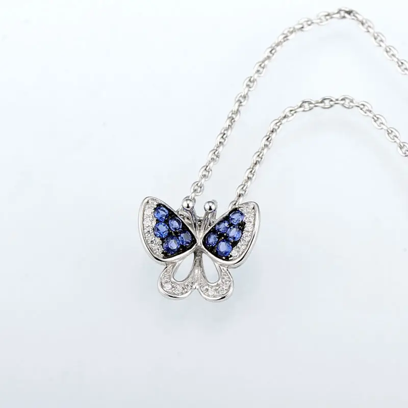 SANTUZZA Strieborný Prívesok Pre Ženy Čistý 925 Sterling Silver Nano Blue Cubic Zirconia Jemné Motýľ Trendy Jemné Šperky