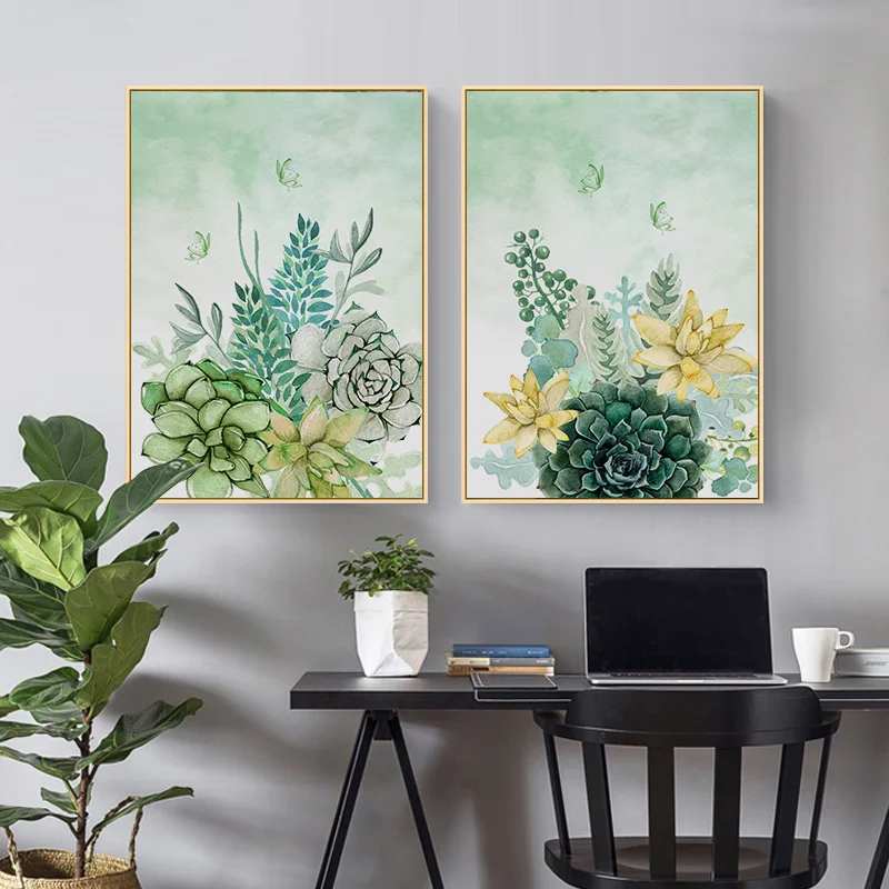 Scandinavaian Rastlín List Kvet Obrázok Succulents Botanická Wall Art Plátno Na Maľovanie Nordic Plagáty A Vytlačí Domova