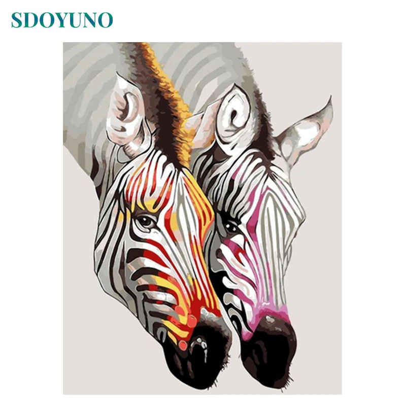 SDOYUNO Maľovanie podľa čísel Farebné zebra hlavu 60x75cm DIY Kreslenie Podľa Čísel Frameless Domova Digitálna Maľba Na Plátno