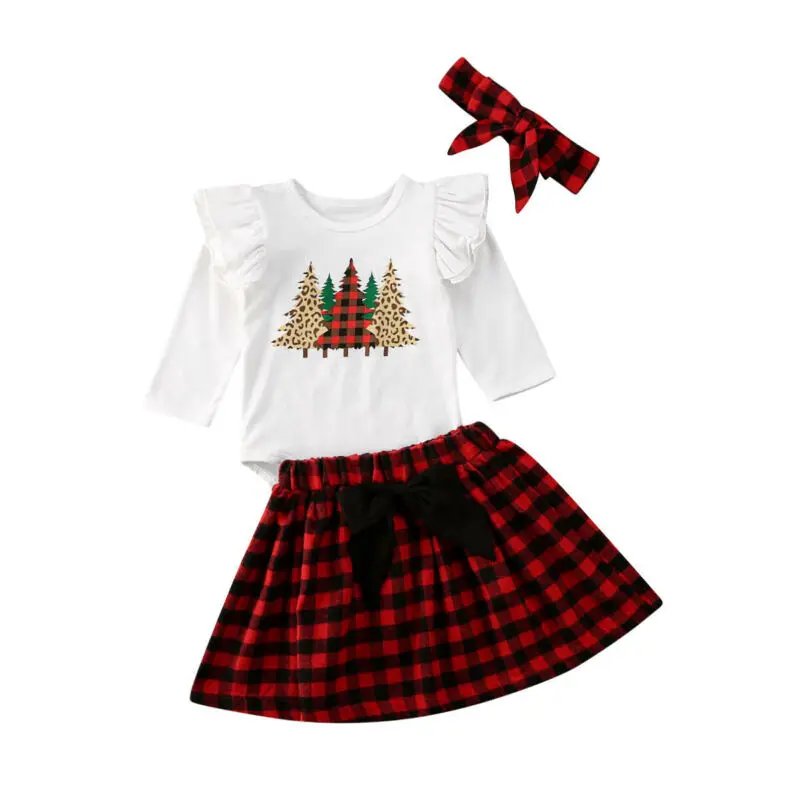 Sestra Vianočné Oblečenie Vianoce Deti Baby Girl Šaty Vianočného Stromu Dlhý Rukáv Kombinézu Topy+Plaids Sukne Oblečenie Set