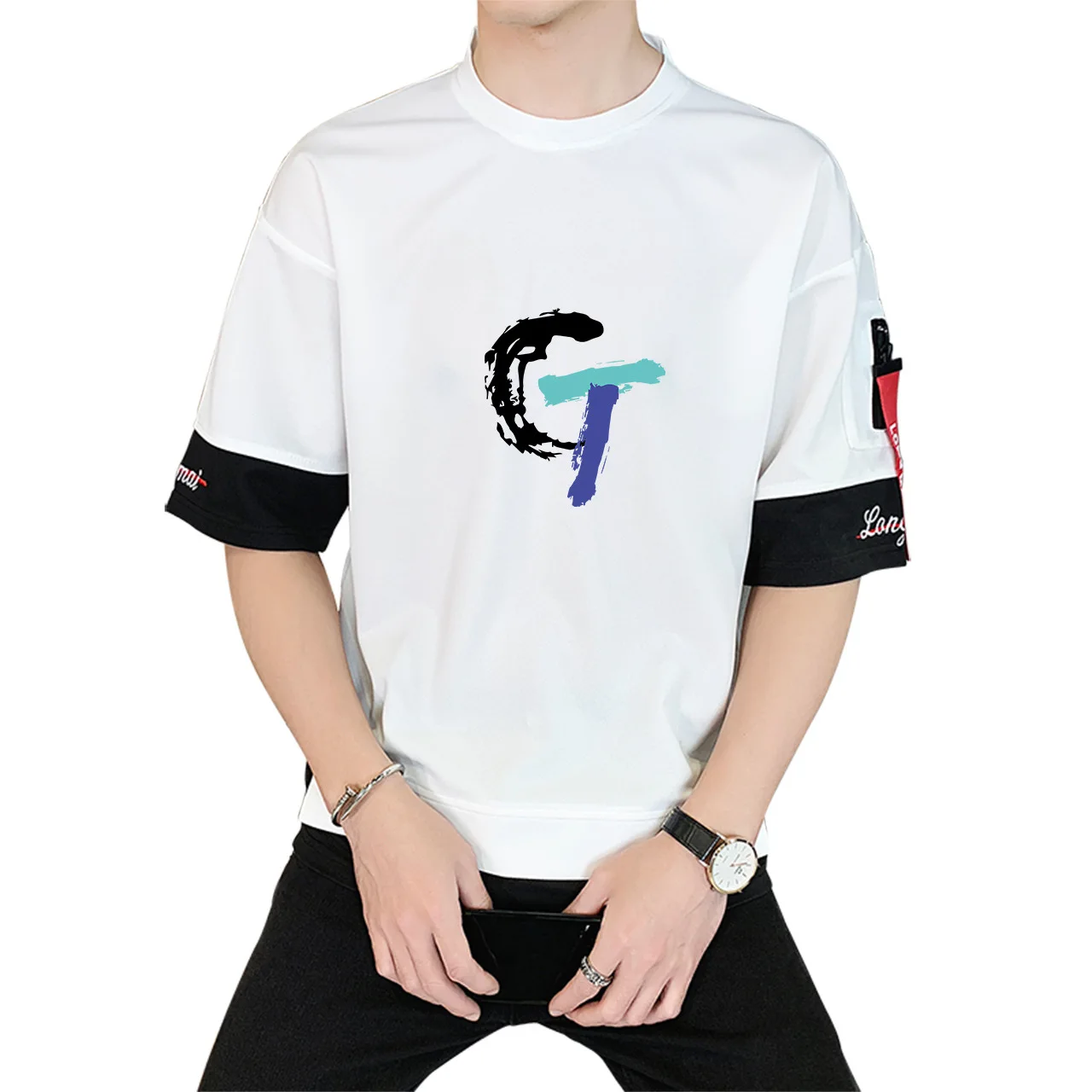 Severná Bežné Krátke rukávy T-shirt Tvár kórejský Mužov Voľné Plus Veľkosť Streetwear Osobnosti Výšivky Letné Tričko Mužov Bb50