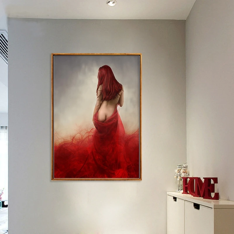 Sexy Nahé Ženy, V Červenej farbe Dymu Wall Art Plátno Maľovaní Plagátov Vytlačí obrazov na Stenu pre Obývacia Izba Domova umelecké Diela