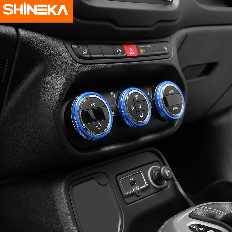 SHINEKA Automatická klimatizácia Ventilačné Prepnúť Tlačidlo Dekorácie Kryt Trim Krúžok Nálepka pre Jeep Renegade 2016 2017 2018
