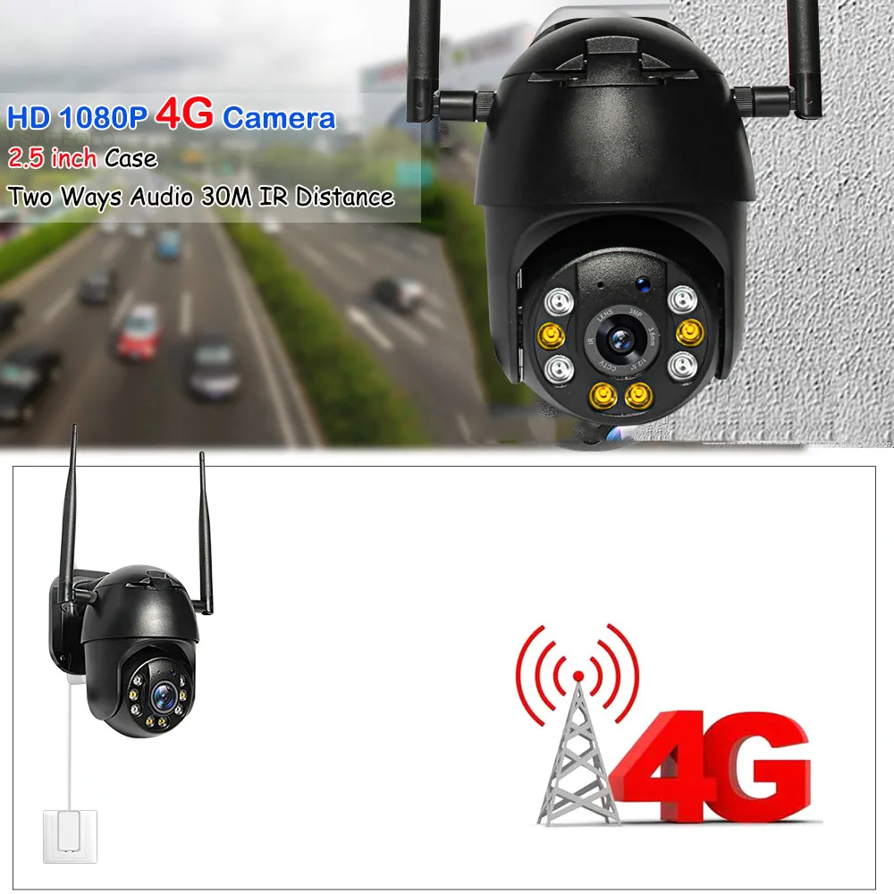 SHIWOJIA 4G SIM Karty 1080P PTZ Kamera 2MP 4G/WIFI Bezdrôtové Vonkajšie Kamery CCTV P2P INFRAČERVENÉ Nočné Videnie 30 M Dohľadu Nepremokavé
