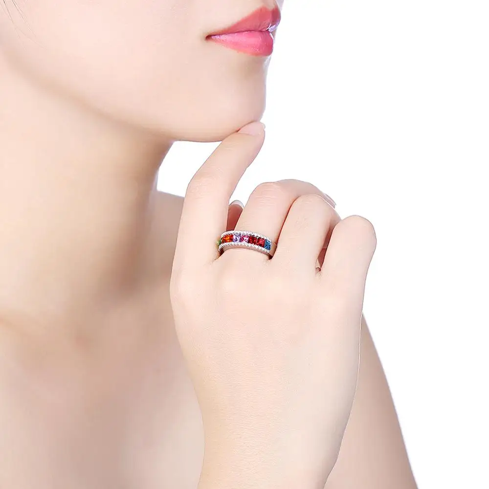 SILVERHOO Mincový Striebro Krúžok 925 Šperky Dúha Farieb Rakúsko Crystal Iskru Prstene Pre Ženy, Luxusné Pekný deň Vďakyvzdania Darček