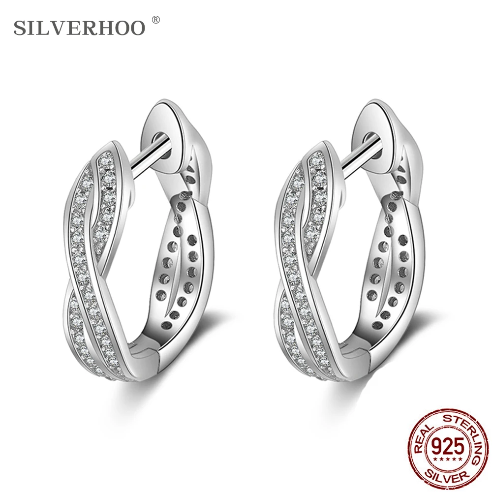 SILVERHOO Reálne 925 Sterling Silver Náušnice Cubic Zirconia Twisted Náušnice pre Ženy Jemné Strieborné Šperky Výročie Darček