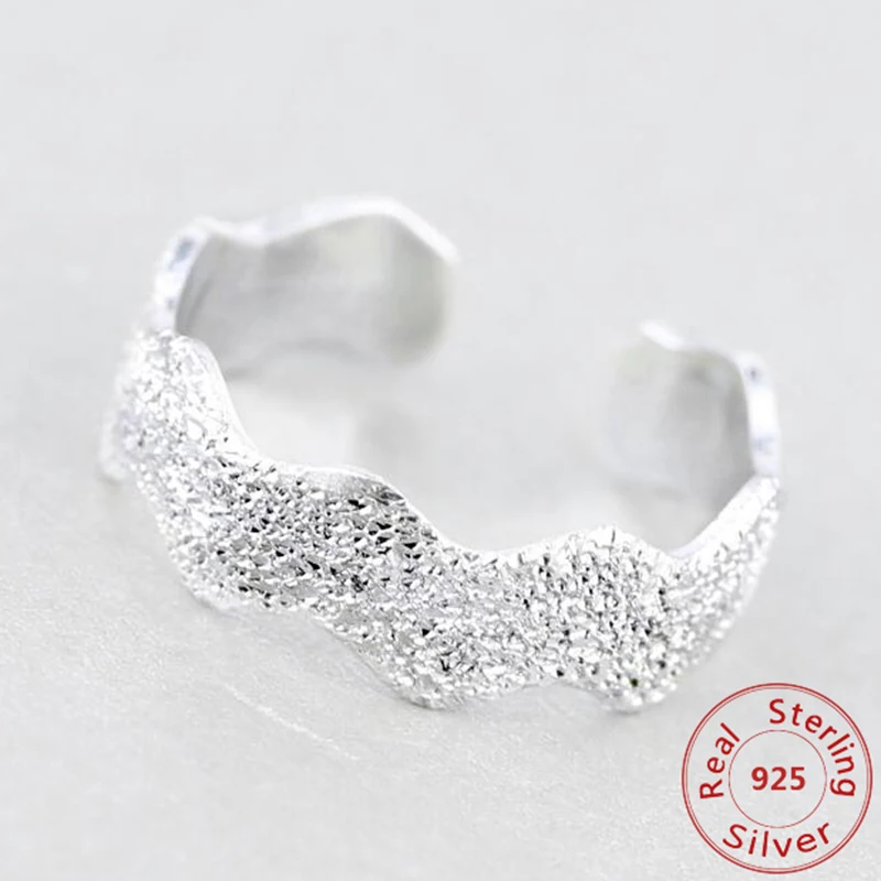 Skutočné 925 Sterling Silver Prst Prstene Pre Ženy Jednoduchá Vlna Dizajn Strany, Nastaviteľné Otváranie Chvost Koleno Krúžok Šperky