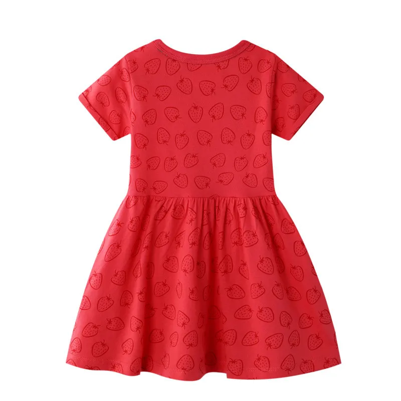 Skákanie metrov Baby Dievčatá Červené Jahody Cartoon Letné Šaty Deti Nové Módne Krátke Rukávy Bavlnené Oblečenie Hot Predaj 2020