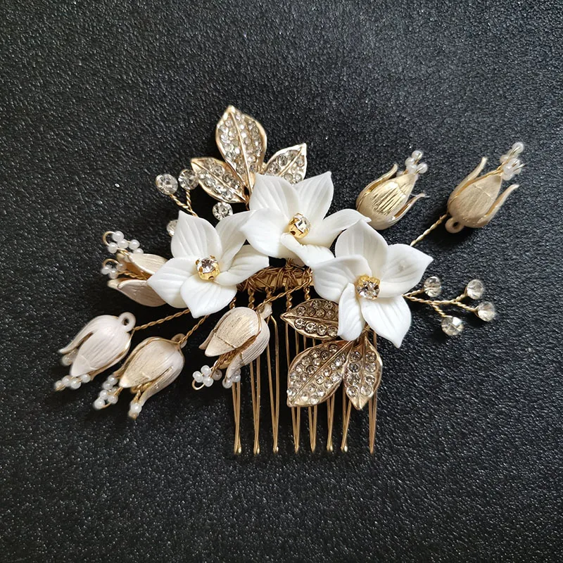SLBRIDAL Vintage Barokový Zliatiny Kvet Crystal Drahokamu Perly Svadobné Vlasy Hrebeňom Svadobné Vlasy Príslušenstvo Družičky Vlasy, Šperky