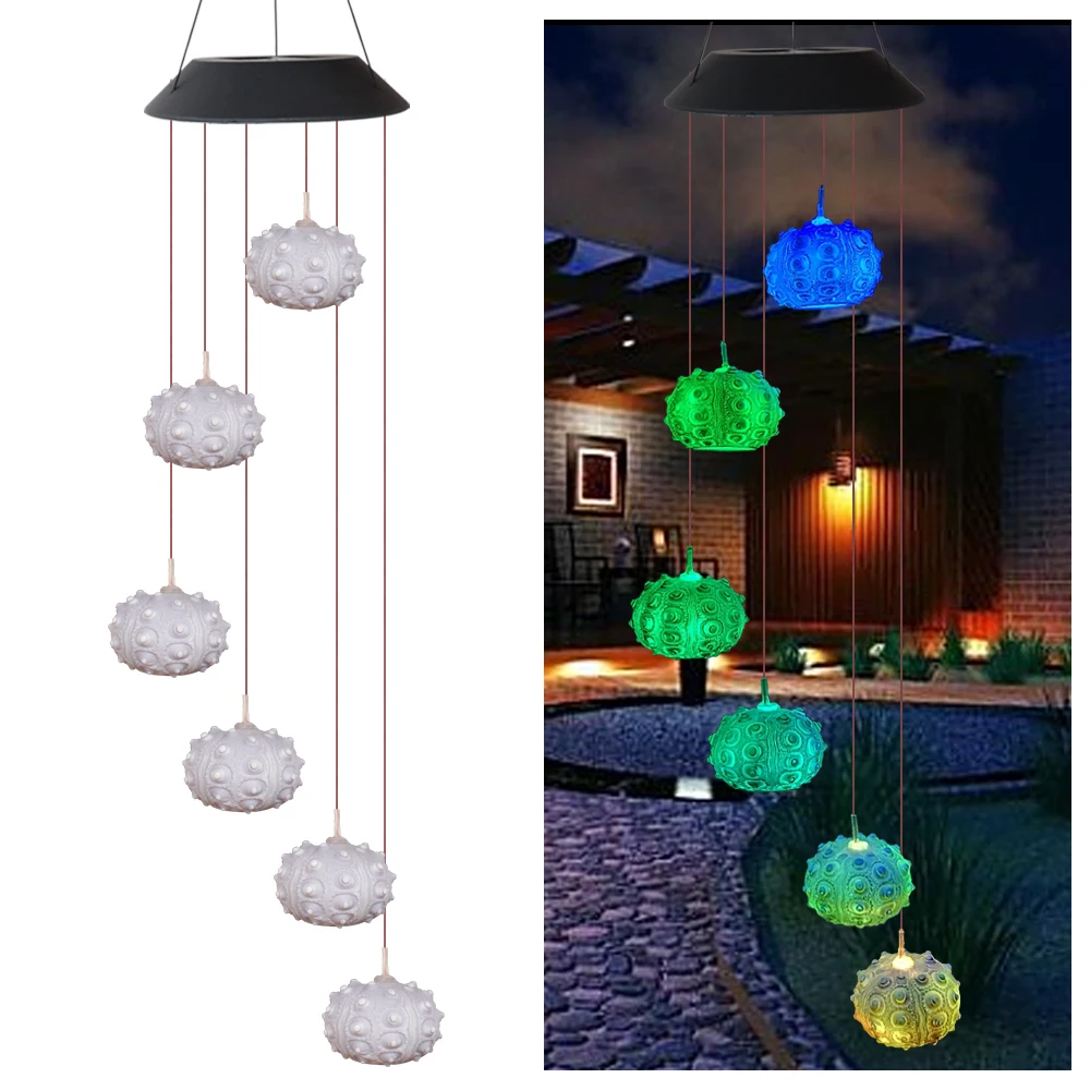 Slnečná energia Farbu meniace LED Morský ježko zvonkohry Lampa Balkón Nádvorie Izba Ornament, Záhrada, Terasa, Závesné Svetlo Dekor